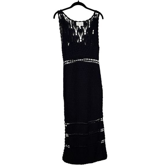 Cleobella Black Crochet Knit Diah Bohemian Midi Dress Size Medium - Picture 2 of 4
